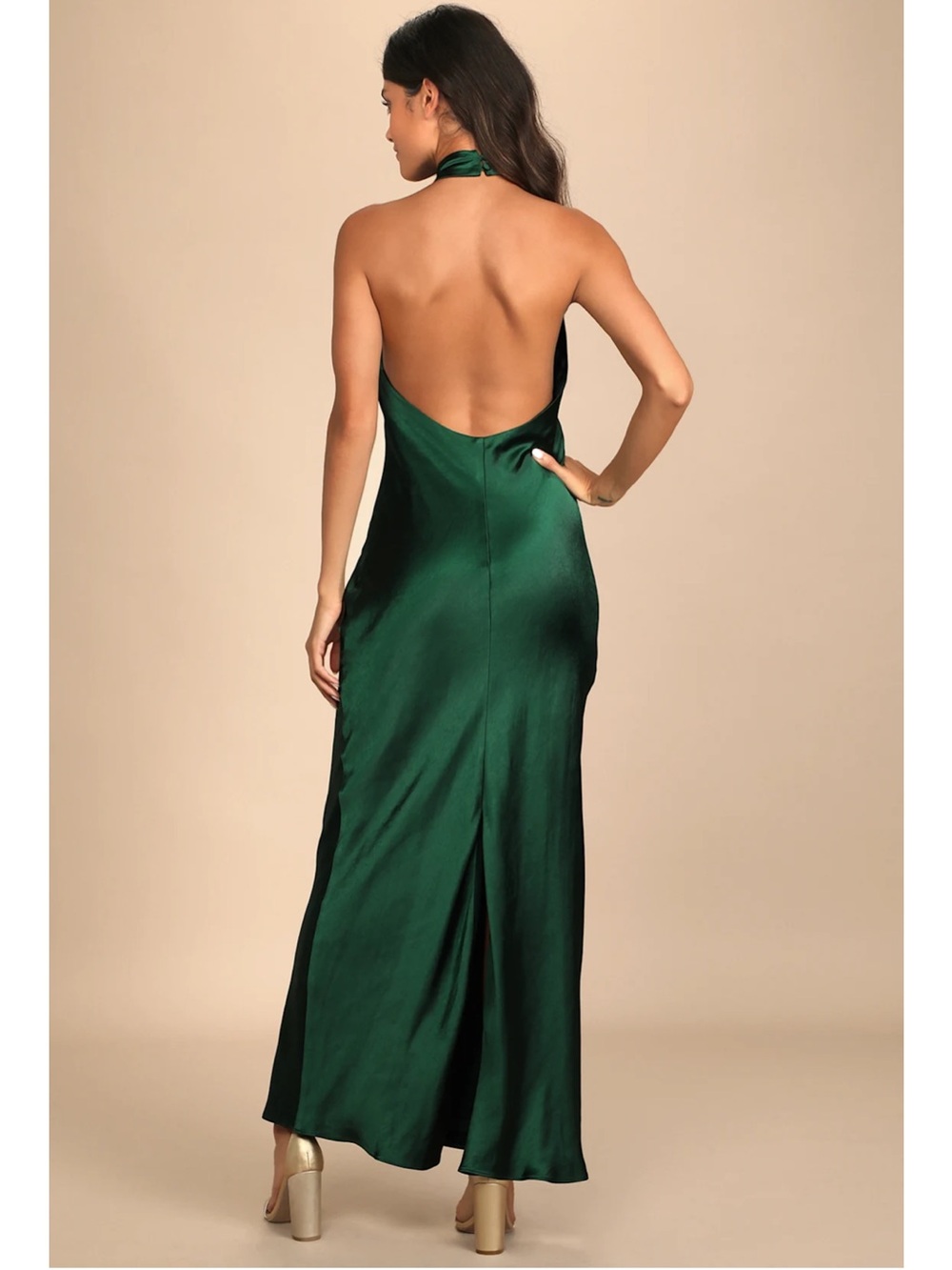 Lulus Love in Your Life Emerald Green Satin Halter Sleeveless Maxi Dress Small - Picture 2 of 12